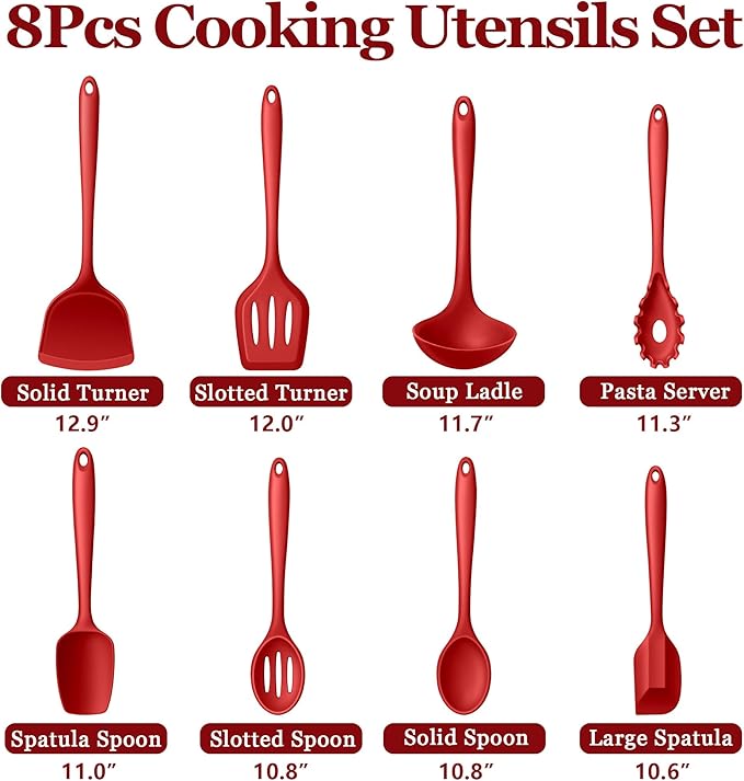 LIANYU 8-Piece Kitchen Utensils Set, Silicone Cooking Utensil Spatula Sets - Image 2