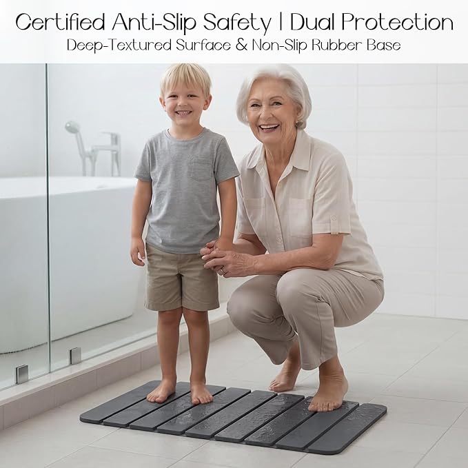 Diatomaceous Earth Stone Bath Mat Non-Slip, Foldable Stone Bath Mats - Image 4
