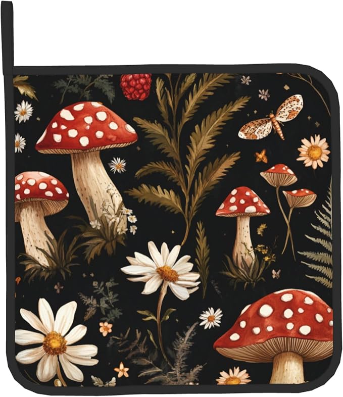 Mushroom Oven Mitt Pot Holder Set Vintage Floral BBQ Cooking Gloves - Image 9