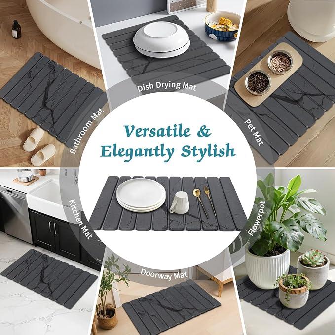 Stone Dish Drying Mat for Kitchen Counter, Absorbent Diatomaceous Earth Bath - Image 7