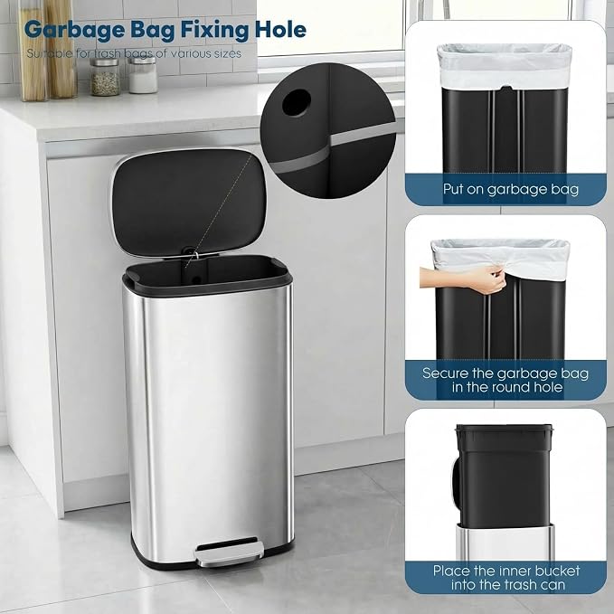 13.2 Gal Kitchen Trash Can, 50L Recycling or Garbage Bin, Brushed Stainless - Image 6