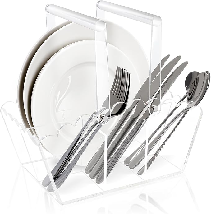 Scalloped Silverware Organizer. Acrylic Utensil Caddy.Heavy-Duty Countertop - Image 8