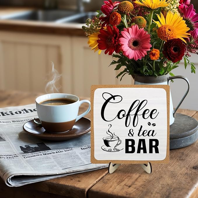 Rustic Coffee & Tea Bar Decor Sign, Funny Wooden Plaque - Image 6