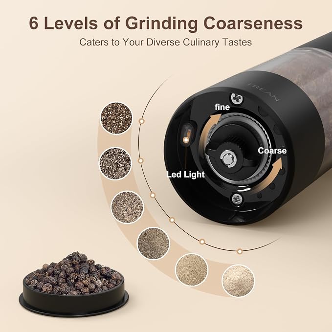 Ultrean Pepper Grinder, Rechargeable Salt and Pepper Grinder - Image 3
