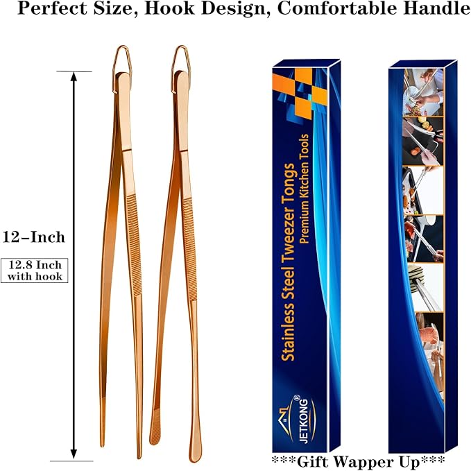 JETKONG 2 Pcs 12-Inch Kitchen Tweezers Cooking Tweezer Tongs Stainless Steel - Image 7