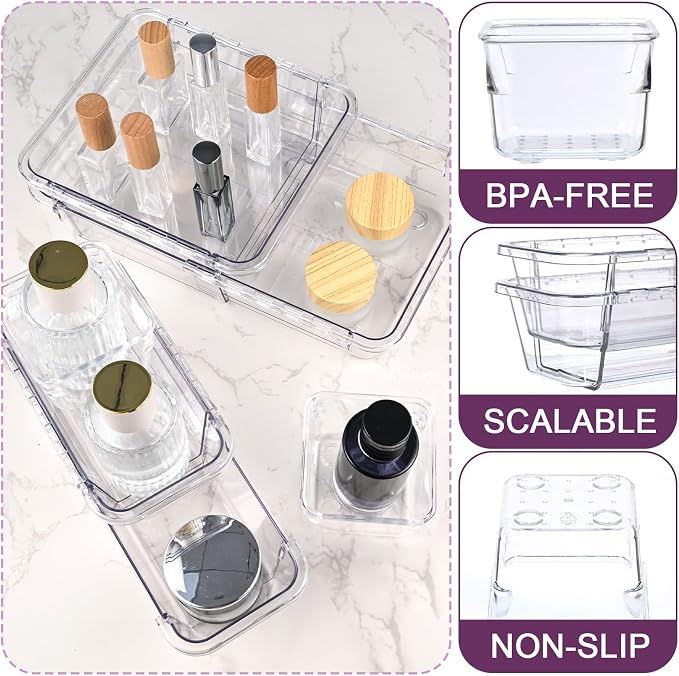 14 Pcs Clear Drawer Organizer, Adjustable Drawer Storage Box, 3-Size Desk - Image 3