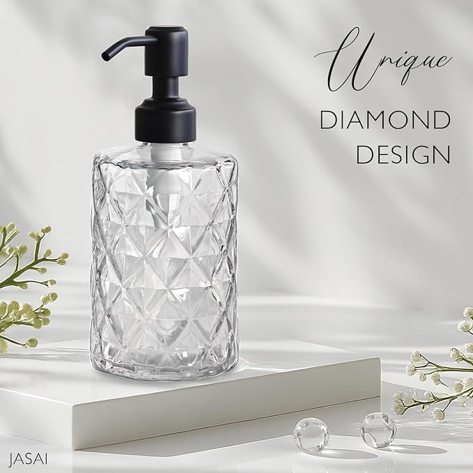 JASAI Diamond Design 12 Oz Glass Soap Dispenser - Image 6