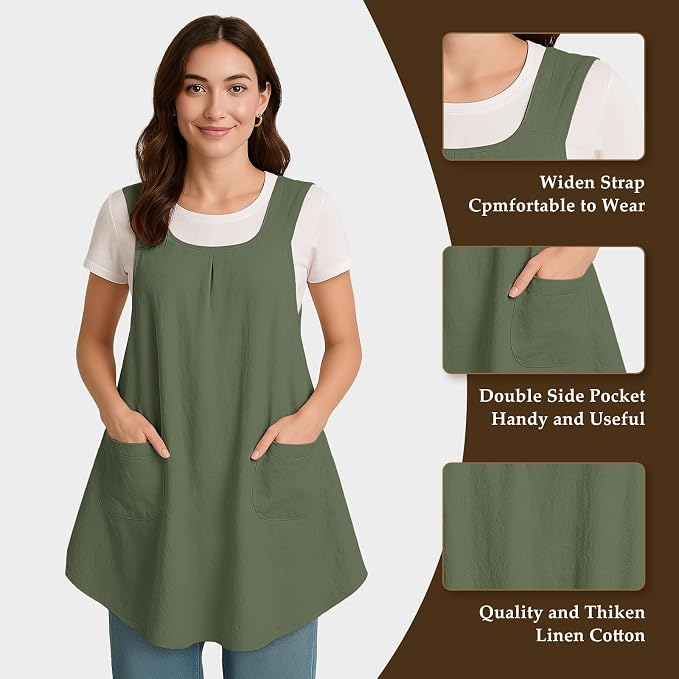Apron for Women with Pocket Cotton Linen, Japanese Cross Back Apron for - Image 5