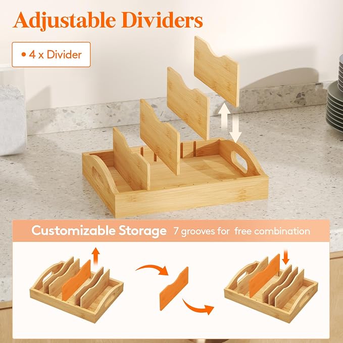 Lifewit Bamboo Lid Organizers for Inside Cabinet, Food Storage Container Lid - Image 3