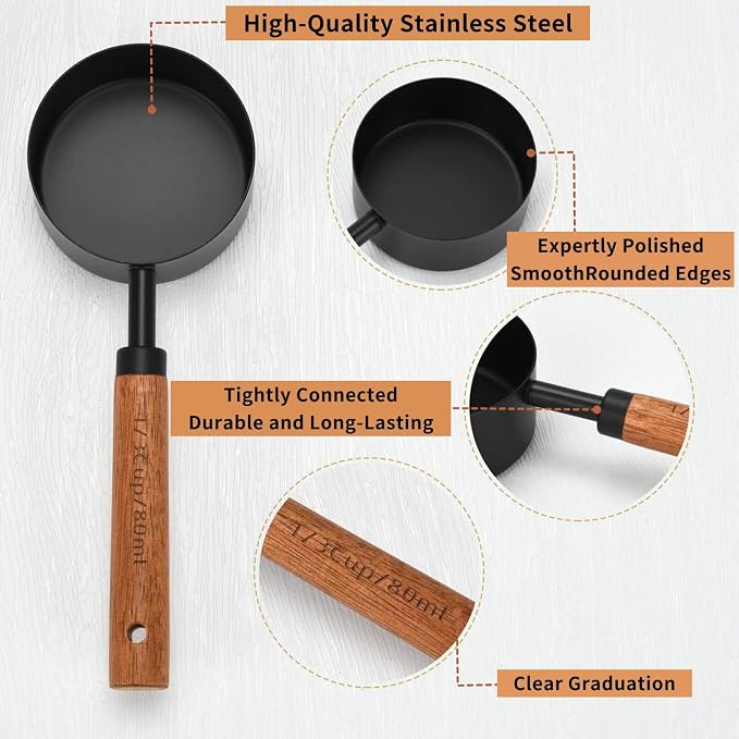 8-Piece Food-Grade Measuring Cups and Spoons Set, Nonstick Black Kitchen - Image 4