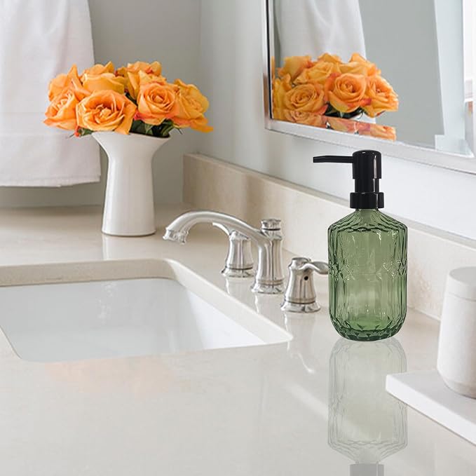 Green Glass Soap Dispenser - Image 4