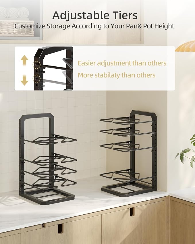 Pots and Pans Organizer under Cabinet, 5 Adjustable Tiers Heavy-Duty Pan Pot - Image 4