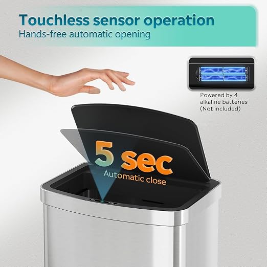 WLIVE 16 Gallon Touchless Motion Sensor Trash Can, 60L Stainless Steel - Image 4