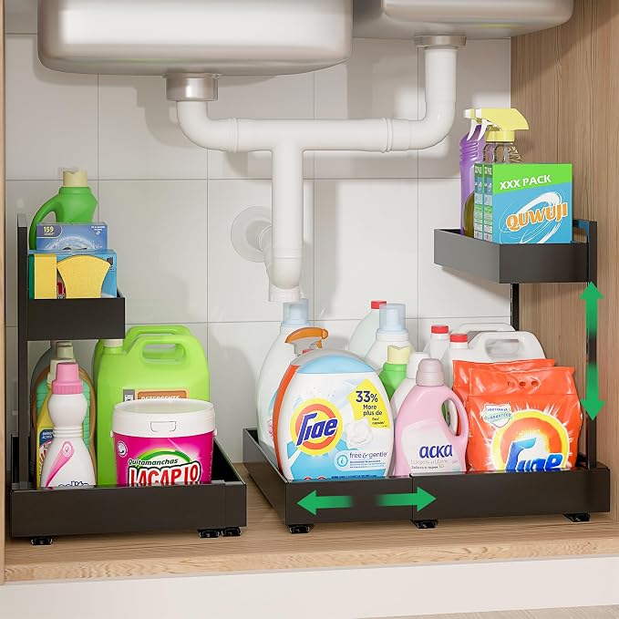 REALINN Expandable Under Sink Organizers and Storage, 2 Tier Under Cabinet by REALINN