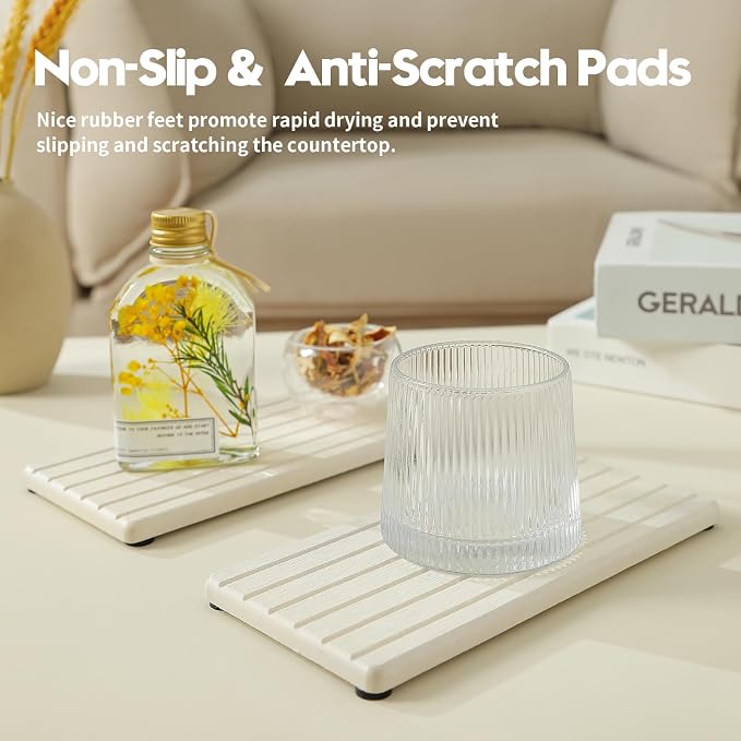 Razborci 2 Pack Greige Bathroom Sink Vanity Trays, Diatomite Stone Kitchen - Image 4