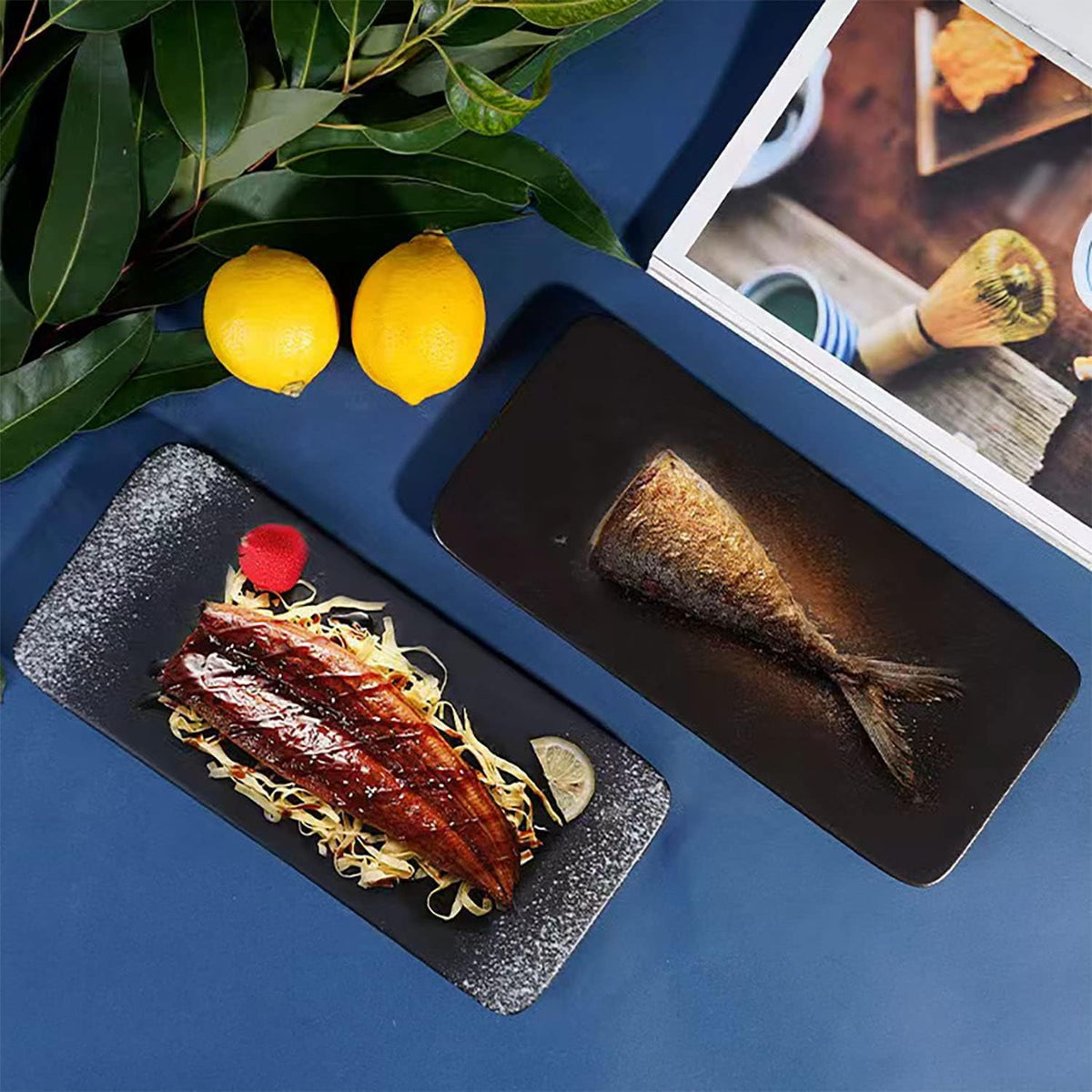 Sushi Plates, Ceramic Rectangular Platters Serving Trays Set, Sushi