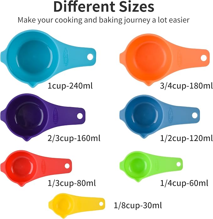 Measuring Cups and Spoons Set, Plastic Measuring Cup Set 15, Mixing Color Dry - Image 2