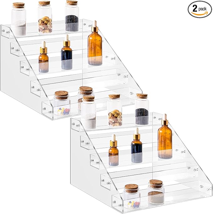 2 Pcs Acrylic Tiered Spice Rack Organizer 5 Tier Vertical Seasoning Organizer by Chunful