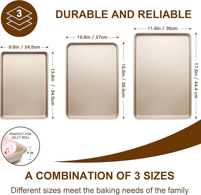 Baking Sheet Pan Set of 3, Commercial Cookie Sheets - Image 3