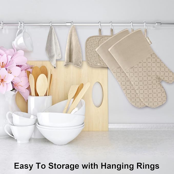 KEGOUU Oven Mitts and Pot Holders 6pcs Set, Kitchen Oven Glove High Heat - Image 3