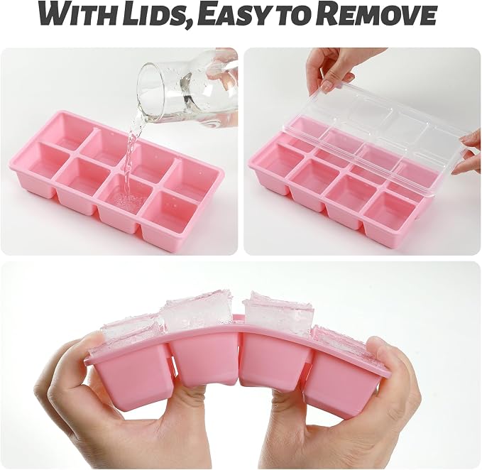 Large Ice Cube Trays with Lid, Jrisbo 2 Pack Stackable Silicone Ice Cube Molds - Image 2