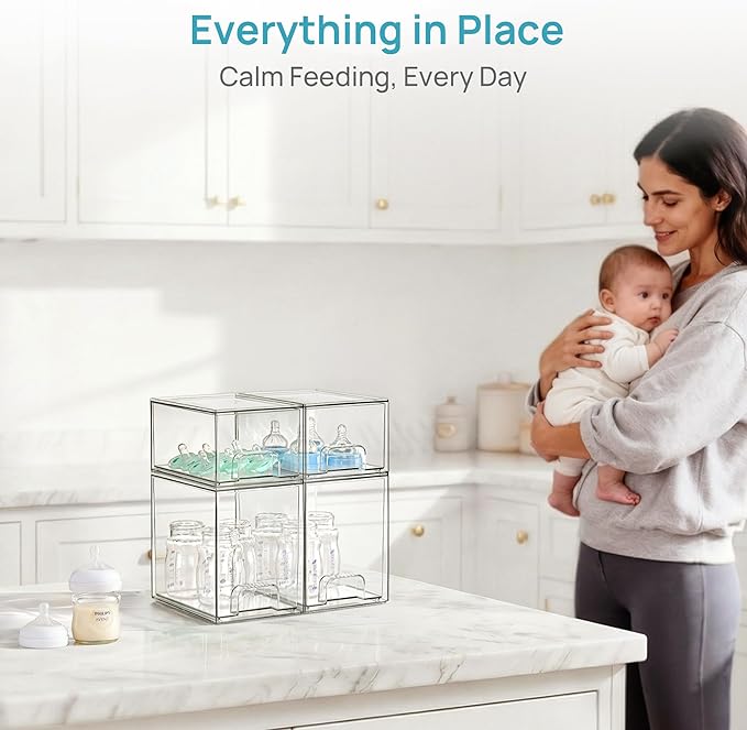 Vtopmart 4 Pack Baby Bottle Organizer Set, Stackable Storage Drawers Ideal - Image 5