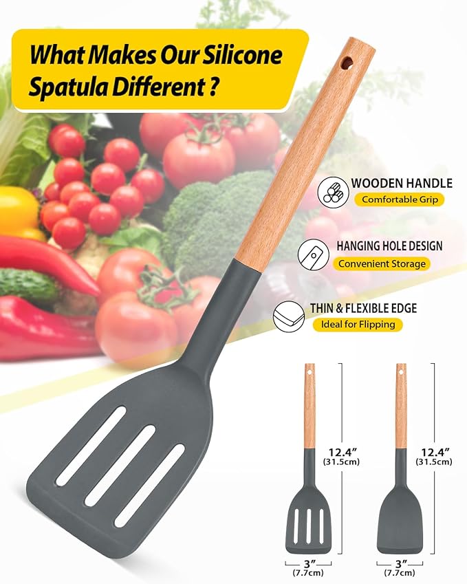 Pack of 2 Silicone Cooking Spatula, Heat Resistant Solid Turner, Non Stick - Image 2