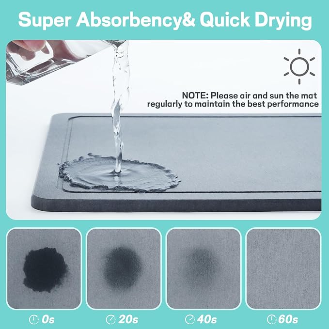 VABNEER Dish Drying Rack with Stone Drying Mat, Quick-Drying/Stainless/Super - Image 2