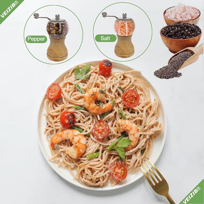 Salt and Pepper Grinder Set Manual Pepper Mill Set Classical Hand Shake Wooden - Image 3