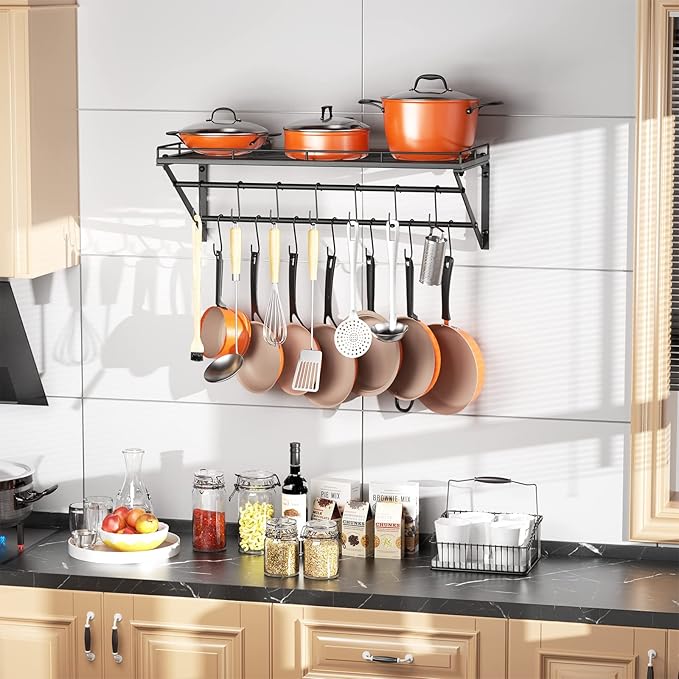 OROPY 31 Inch Wall Mounted Pot Rack Storage Shelf - Image 2