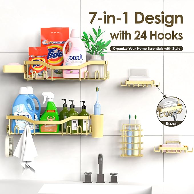 NESOMI Shower Caddy Adhesive Shower Organizer 7-Pack, Rustproof Stainless Steel - Image 7