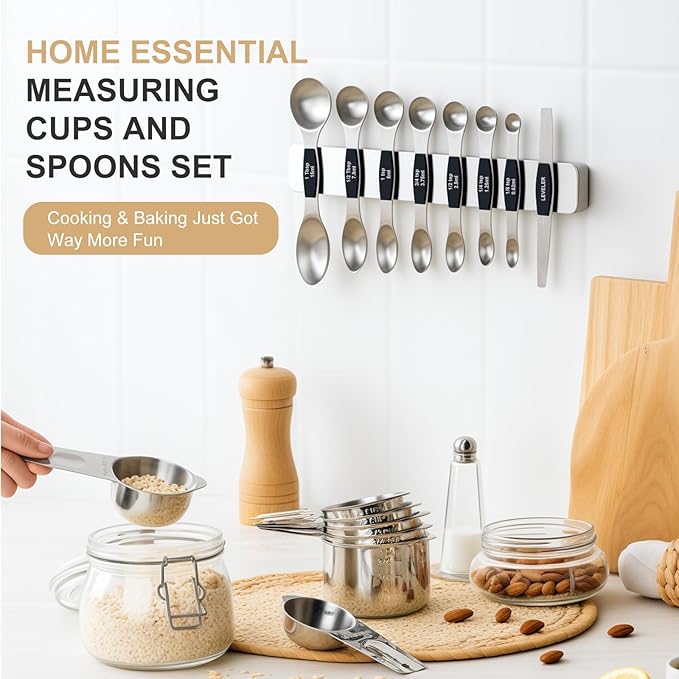 Stainless Steel Measuring Cups & Spoons Set, EWFEN Kitchen Tools Nesting - Image 4
