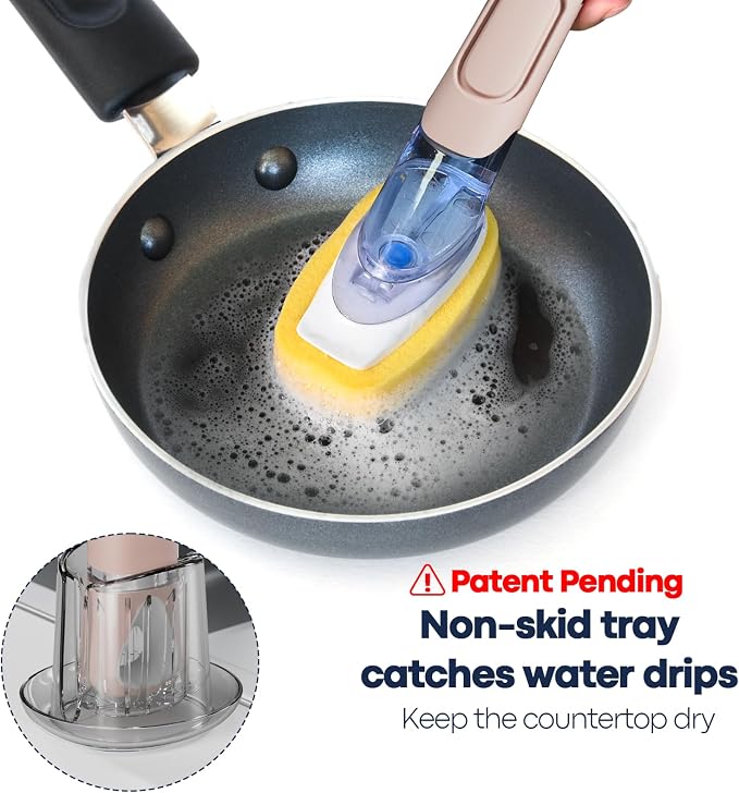 Dish Brush with Soap Dispenser Storage Set with 2 PCS Sponge Refills & Holder - Image 2