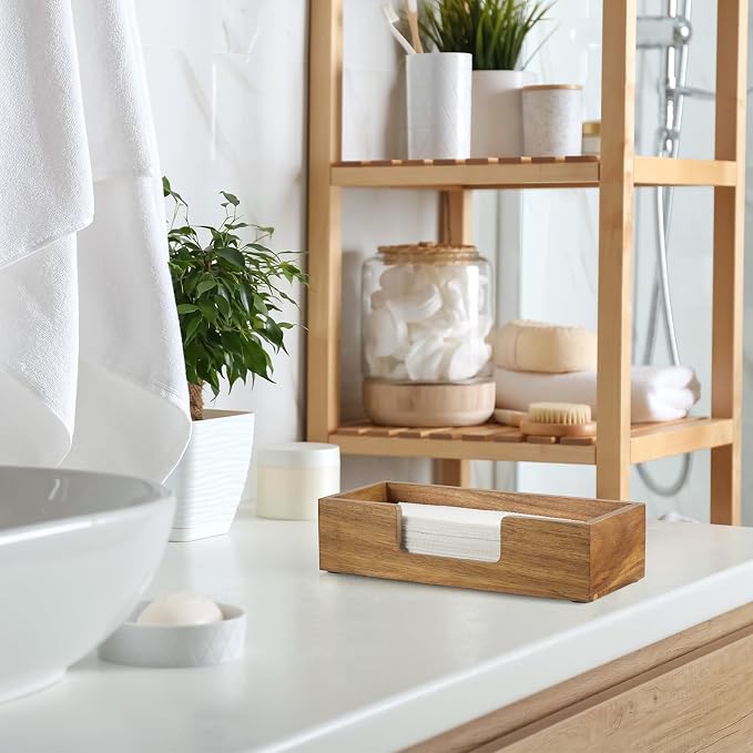 Paper Towel Dispenser Countertop, Acacia Wood Bathroom Paper Towel Holder - Image 5