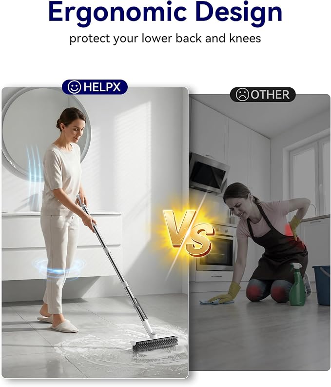 Small Floor Scrub Brush with Length Adjustable Long Handle, 3 in 1 Heavy-Duty - Image 7