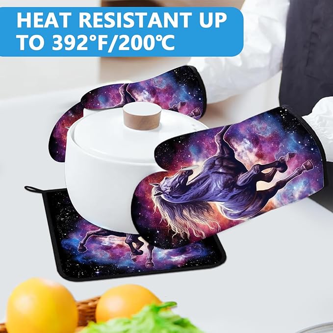 Horse Purple Galaxy Space Oven Mitts and Pot Holders Sets Heat Resistant 4Pcs - Image 5
