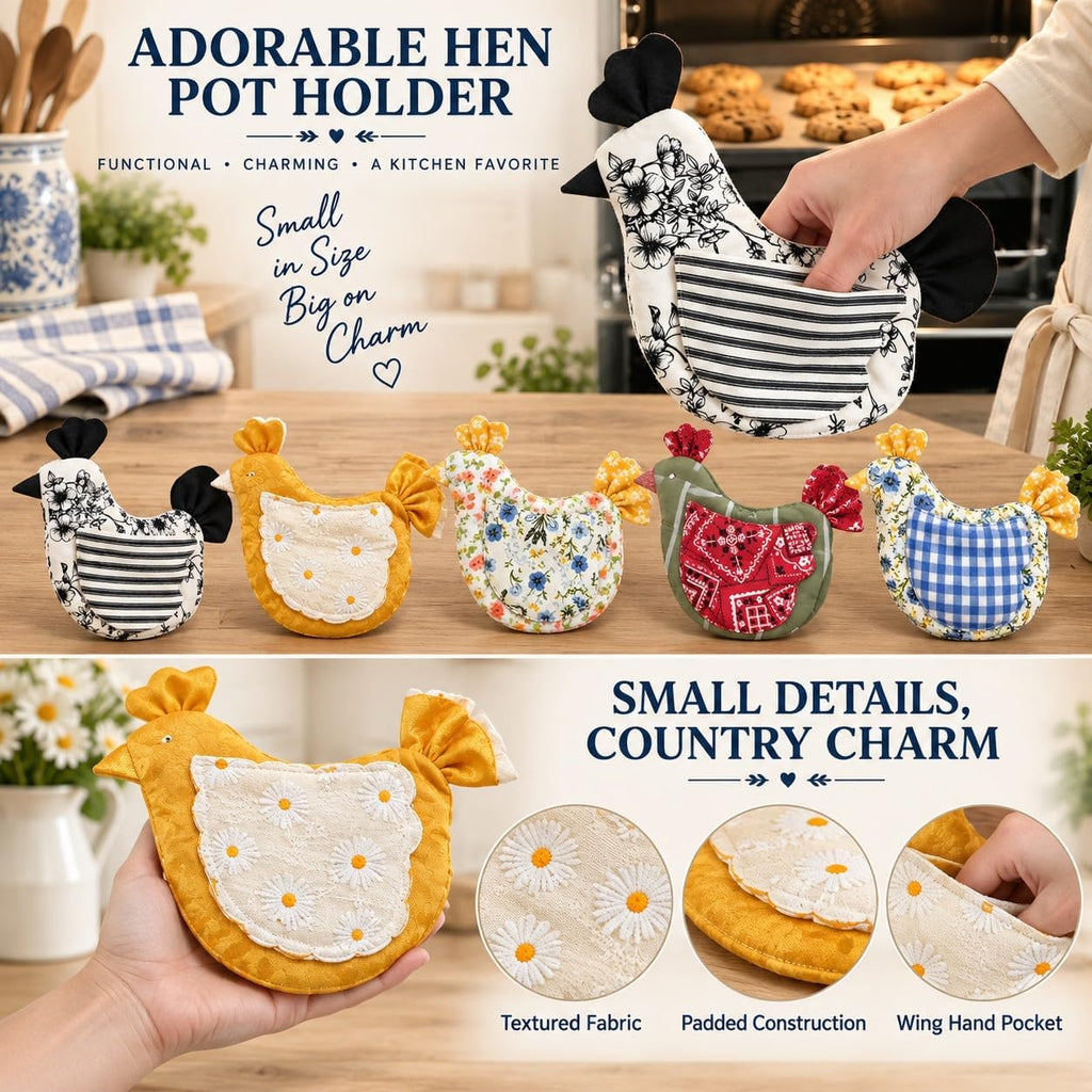 Handmade Hen Shaped Oven Mitt & Pot Holder Set