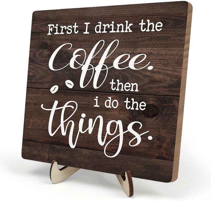 Vintage Coffee Bar Sign Plaque, Rustic Wooden Tabletop Plaque by DMADNF