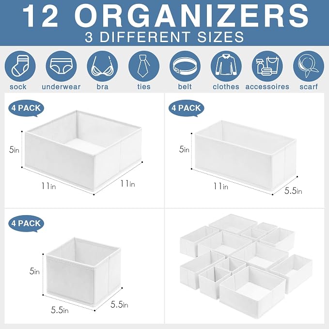 Criusia Drawer Organizer Clothes 12 Pack - Image 3