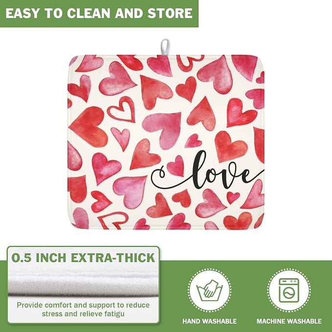 Valentine's Day Dish Drying Mat 16 x 18 Inch Heart Shaped Dish Drying Pad - Image 5