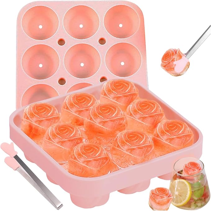 Ice Cube Mold with Lid, Silicone Rose Ice Cube Tray with Mini Tongs, Rose Ice by Unknown