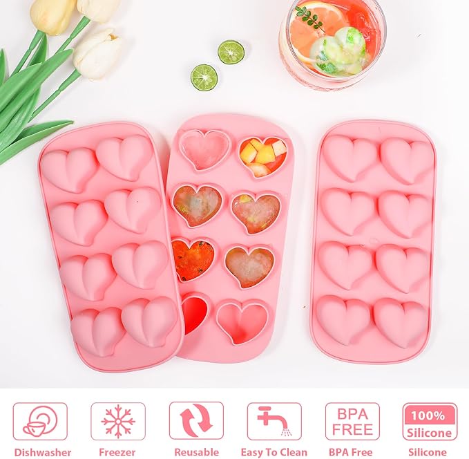 Webake Heart Shpaed Ice Cube Trays, 8-Cavity Heart Silicone Molds - Image 3