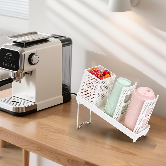 Coffee Cup Dispenser with Straws Holder, Plastic Coffee Cup and Lid Holder - Image 4