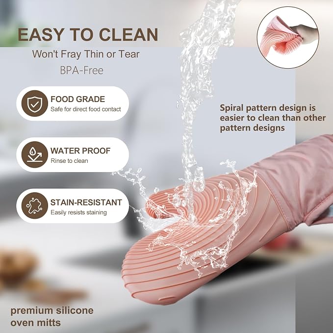 Silicone Oven Mitts-13.6 in Extended Oven Mitts Heat Resistant 500F, Oven Gloves - Image 7