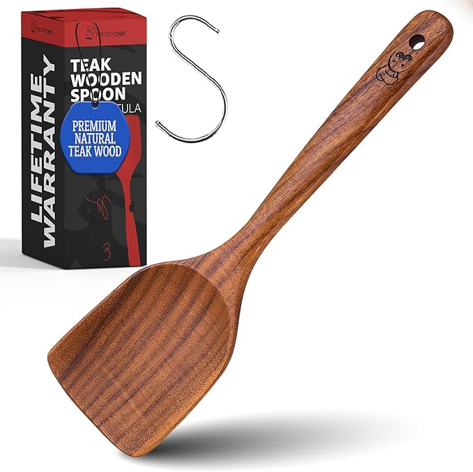 PriorityChef Premium Teak Flat Wooden Spatula by PriorityChef