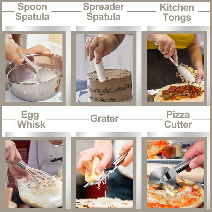 Silicone Kitchen cooking Utensils Set, AIKKIL 43 Pcs Heat Resistant Khaki - Image 5