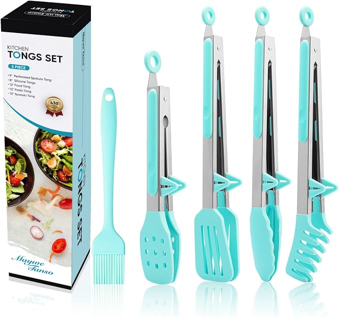5-Pack Silicone Tongs for Cooking, Maywe Tanso 4PCS 13-Inch Kitchen Tongs by MayweTanso