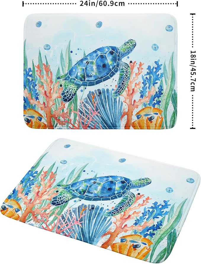Giwawa Sea Turtle Dish Drying Mat 18x24in Watercolor Blue Tortoise Dish Drainer - Image 2
