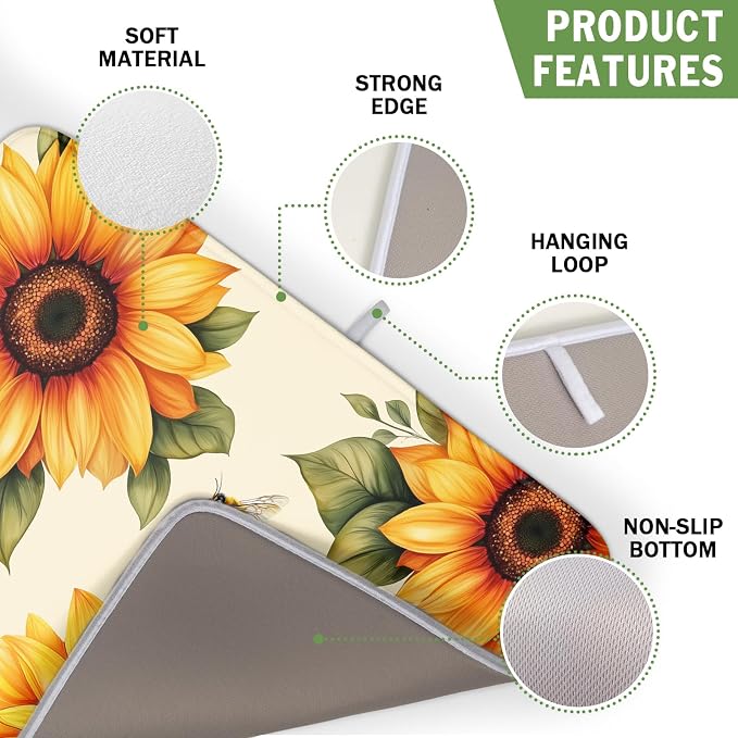 Spring Summer Dish Drying Mat 16x18 Inch Absorbent Reversible Sunflower Drying - Image 3