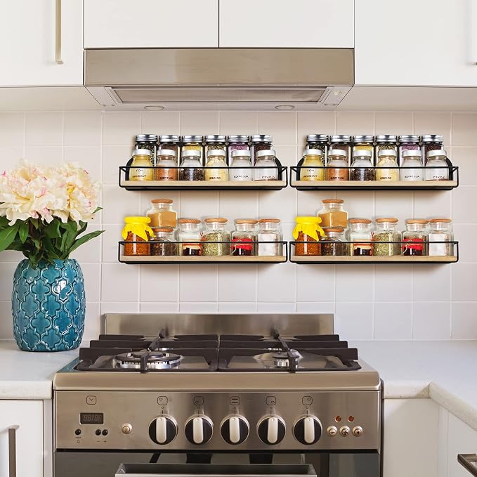 TJ.MOREE 4 Pack Spice Rack Wall Mounted Rustic Style Hanging Spice Organizer - Image 6